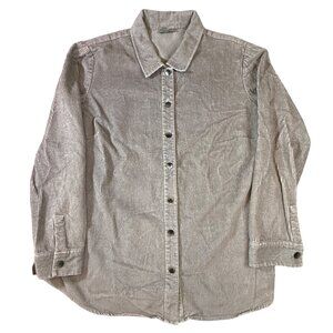 J. Jill Womens L Gray Striped Button-Up Corduroy Shirt 100% Cotton Long Sleeve